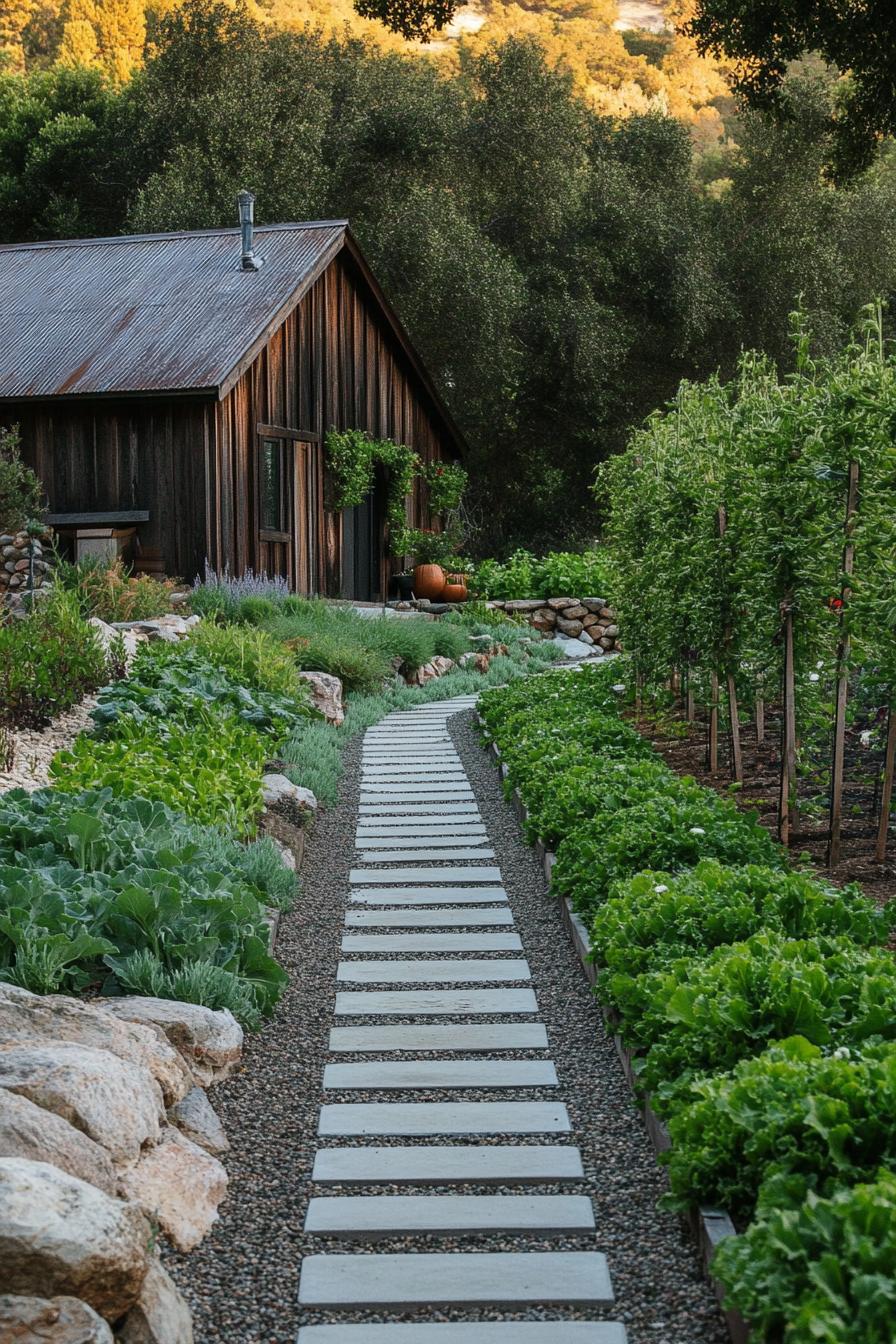 modern farmhouse paths with veggie hedges 1