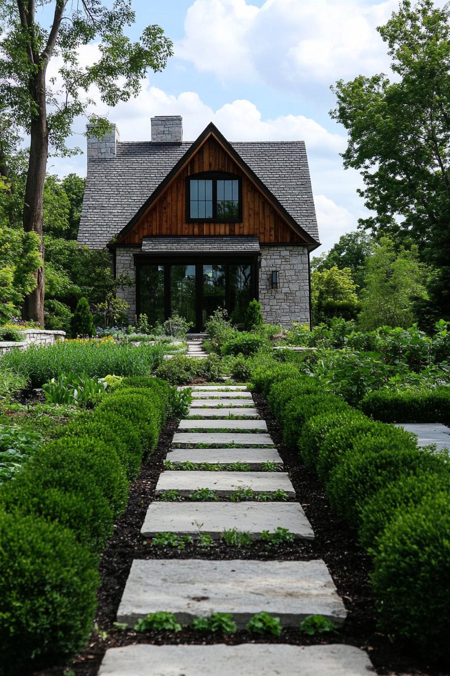 modern farmhouse paths with veggie hedges