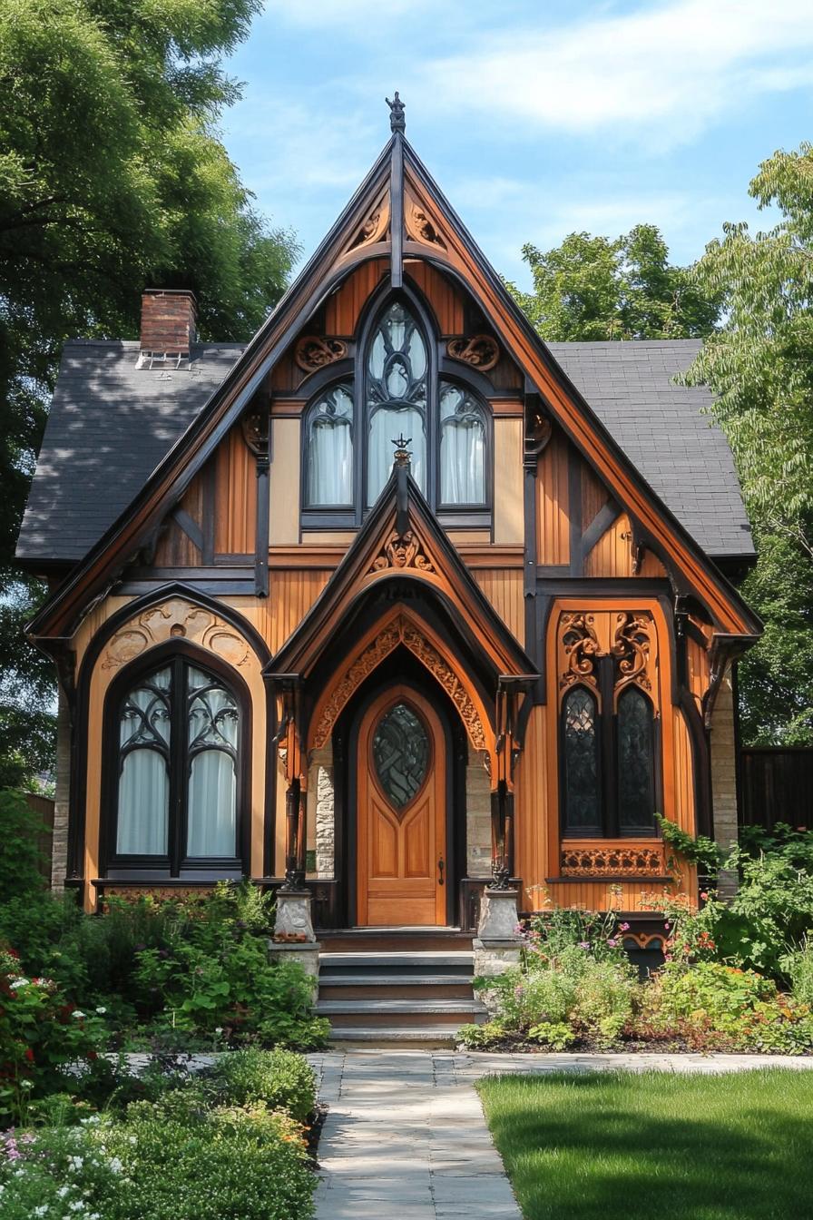 modern gothic style cottage facade with intricate woodwork craft trim 1