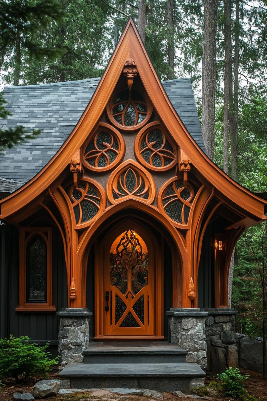 modern gothic style cottage facade with intricate woodwork craft trim 2