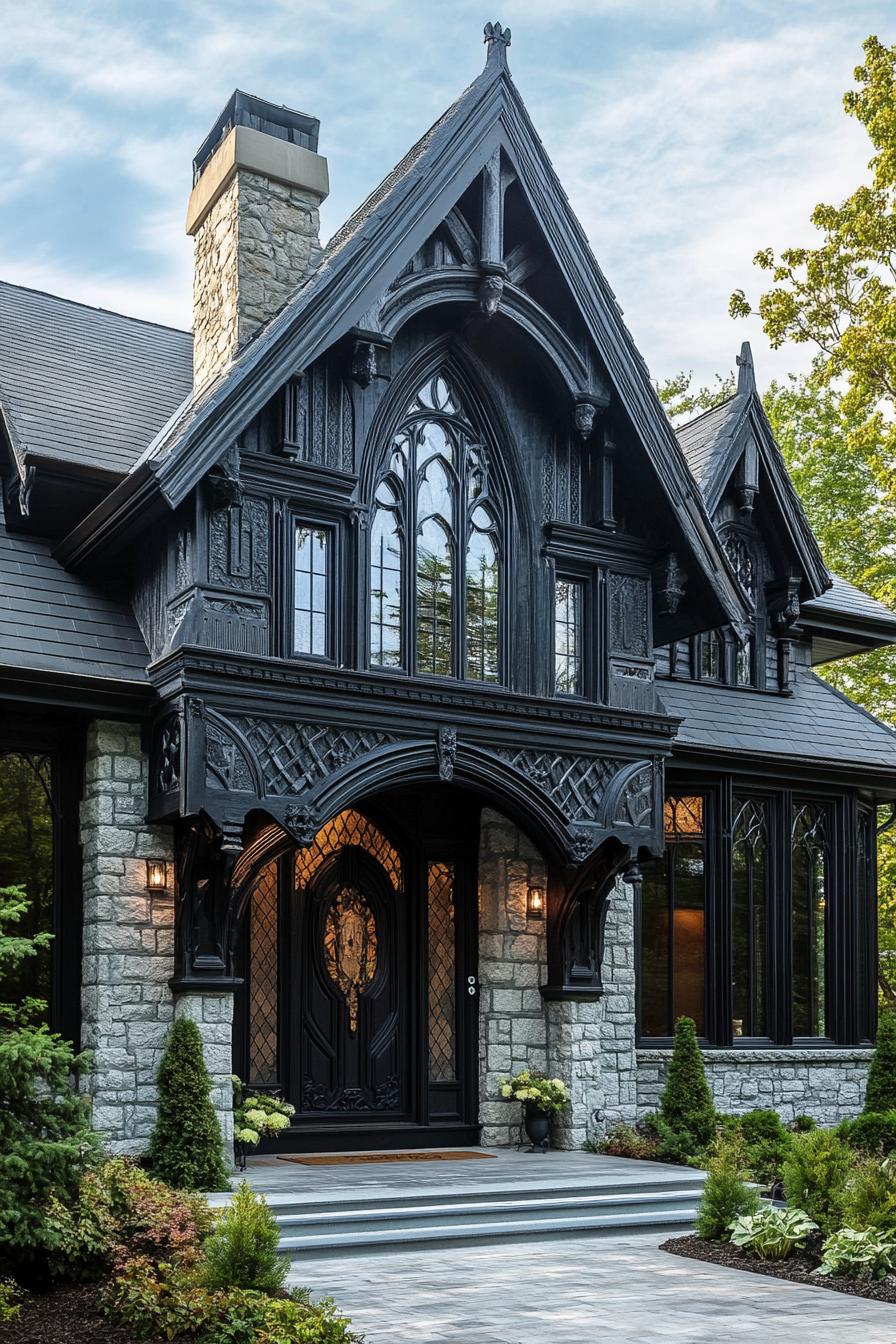 modern gothic style cottage facade with intricate woodwork craft trim 3