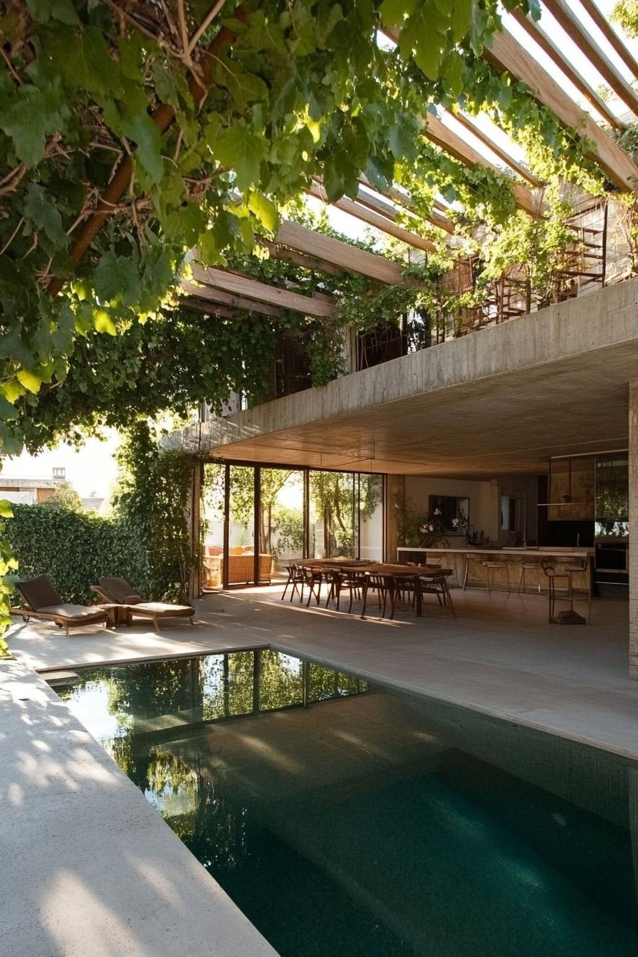 modern house small pool under pergola with vines 1