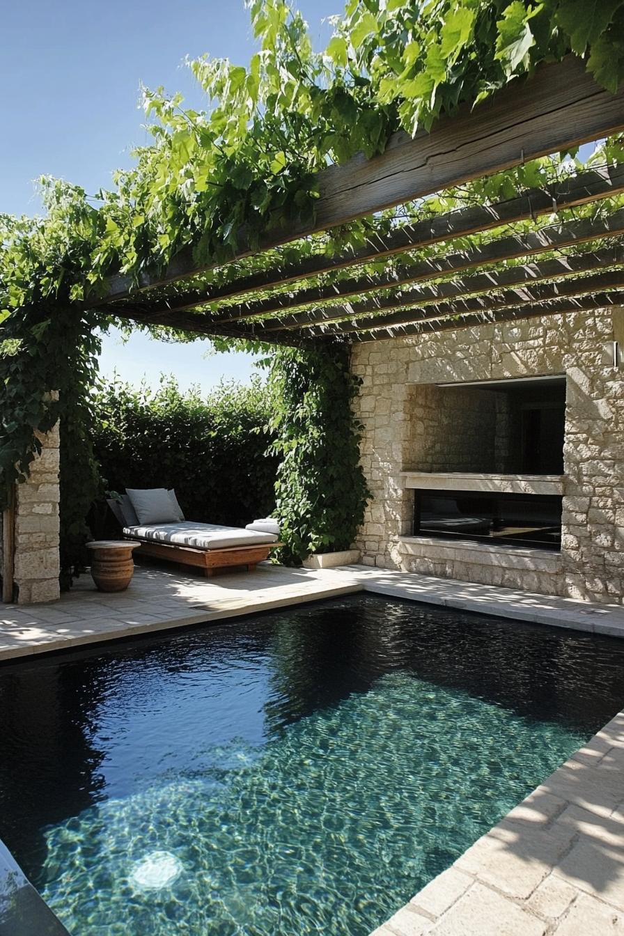 modern house small pool under pergola with vines 2