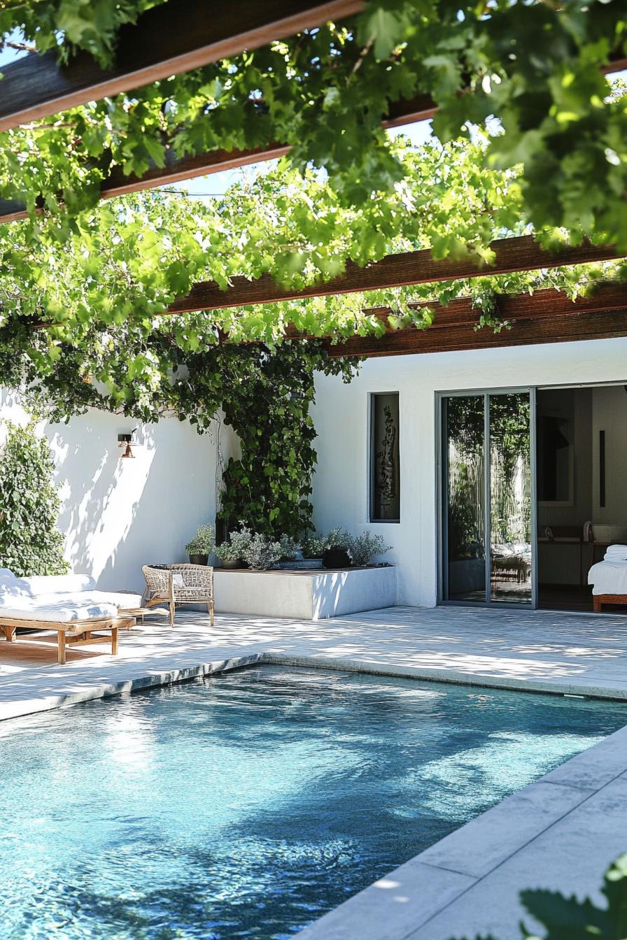 modern house small pool under pergola with vines 3