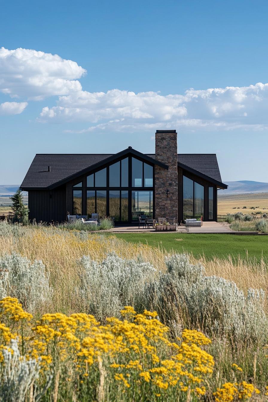 modern ranch house asymmetrical facade large American ranch fields 2