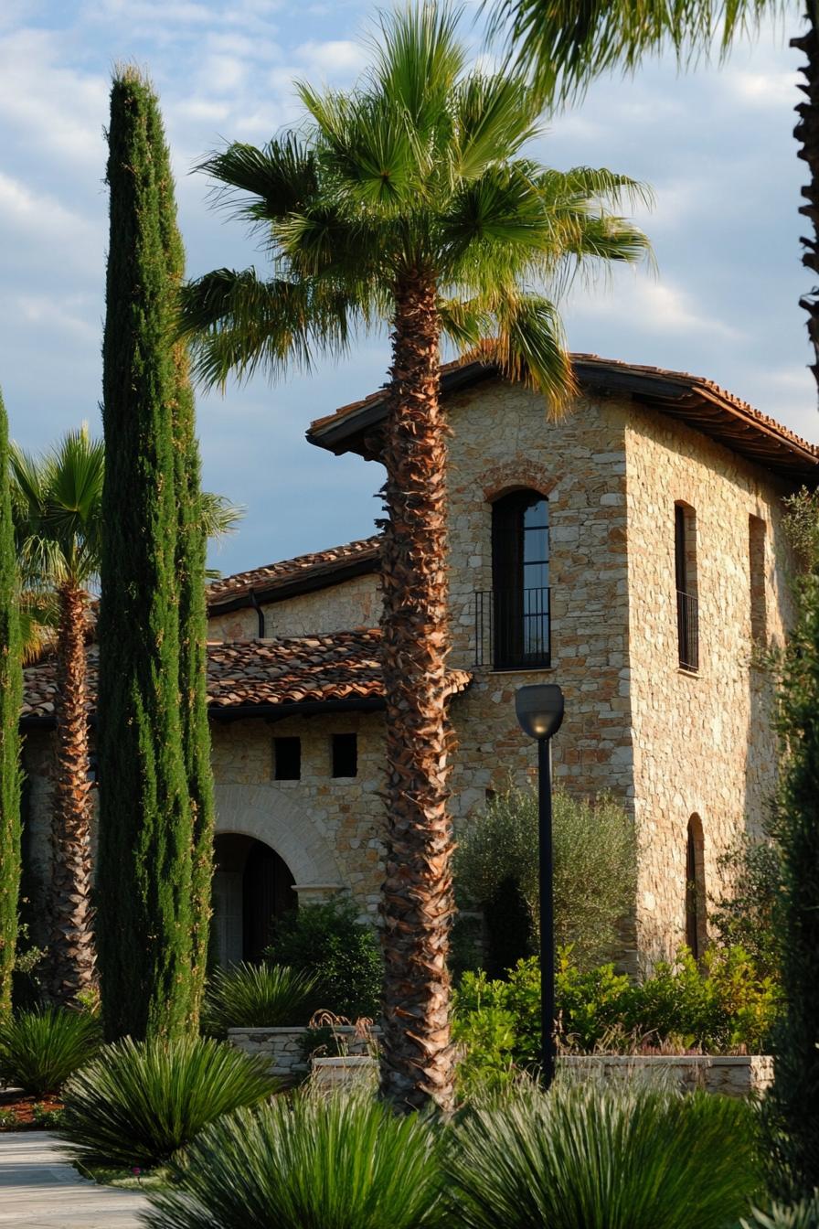 modern tuscan house with palm trees