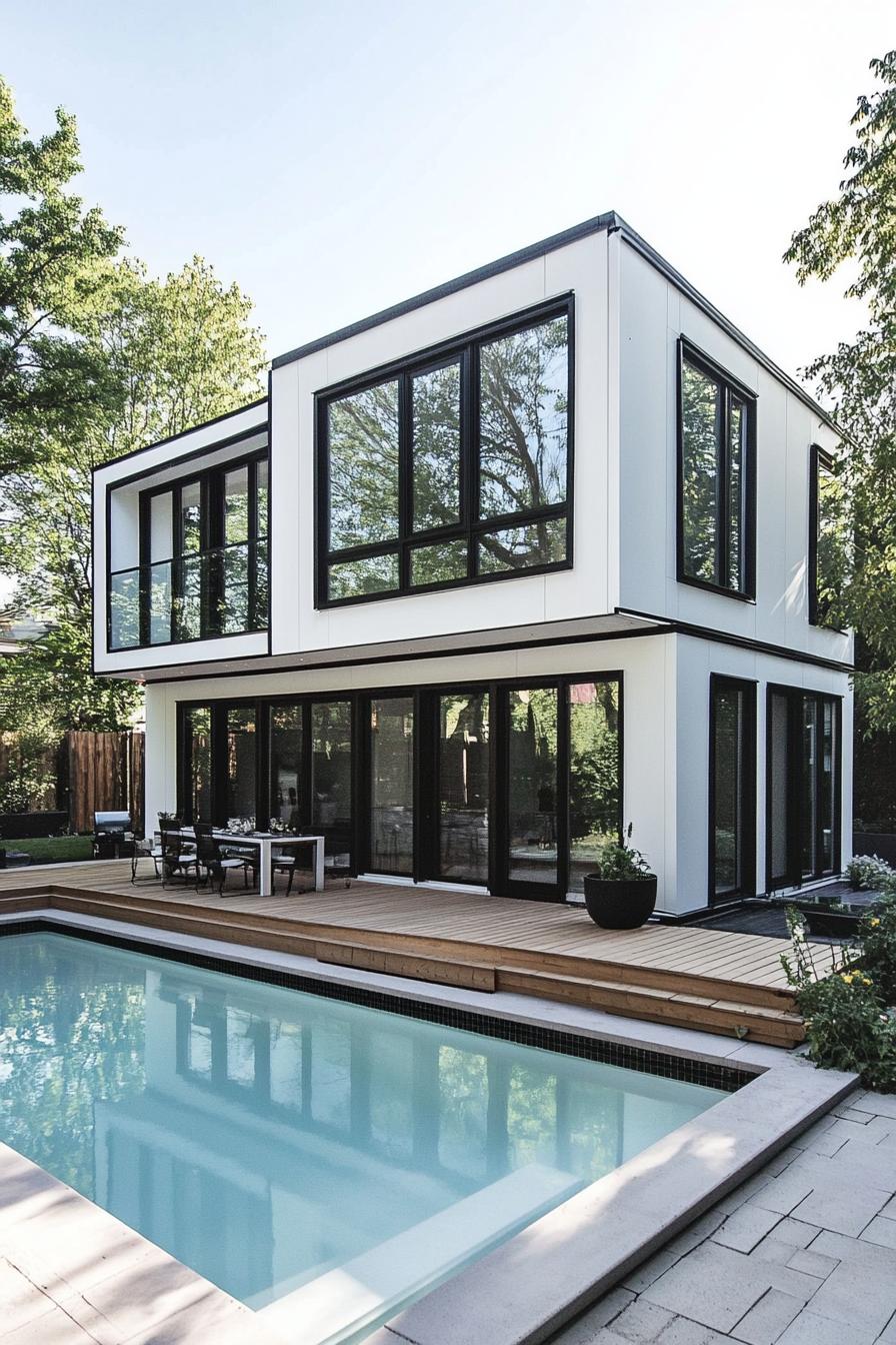 modern white shipping container house with black trim 1