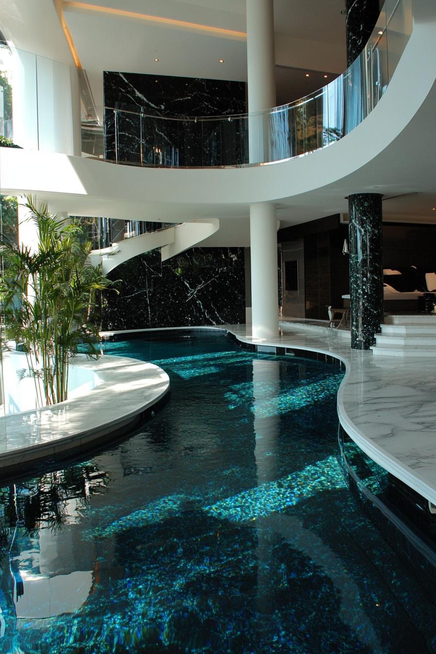 luxury modern dark marble house indoor atrium pool 1