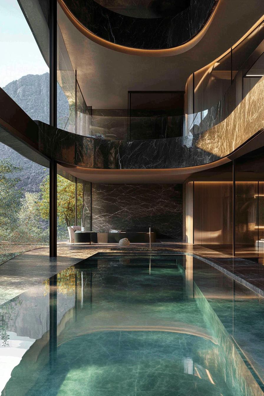 luxury modern dark marble house indoor atrium pool