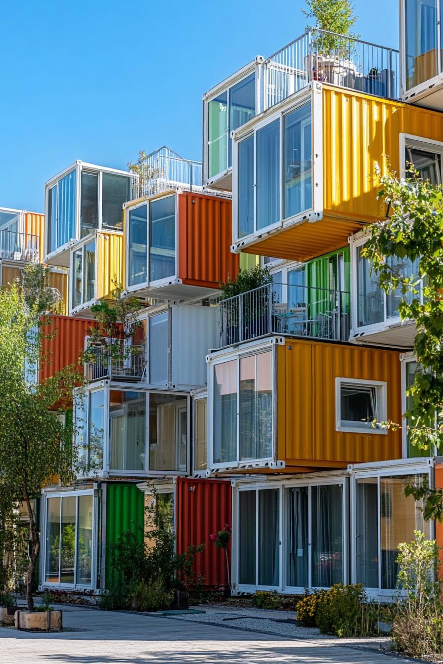 modern container apartment building complex with glass cube blocks 1