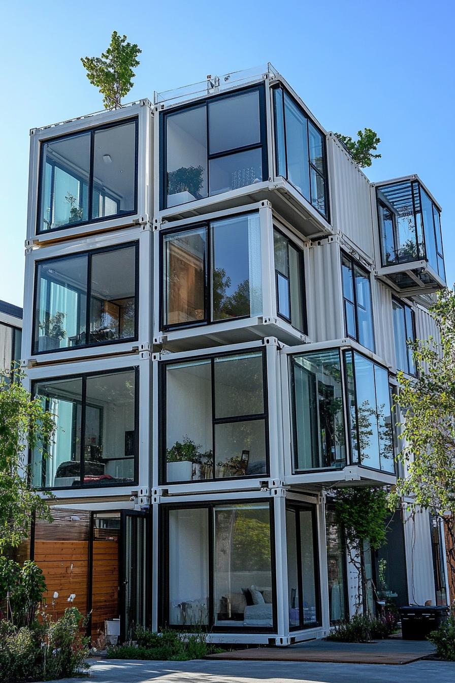 modern container apartment building complex with glass cube blocks