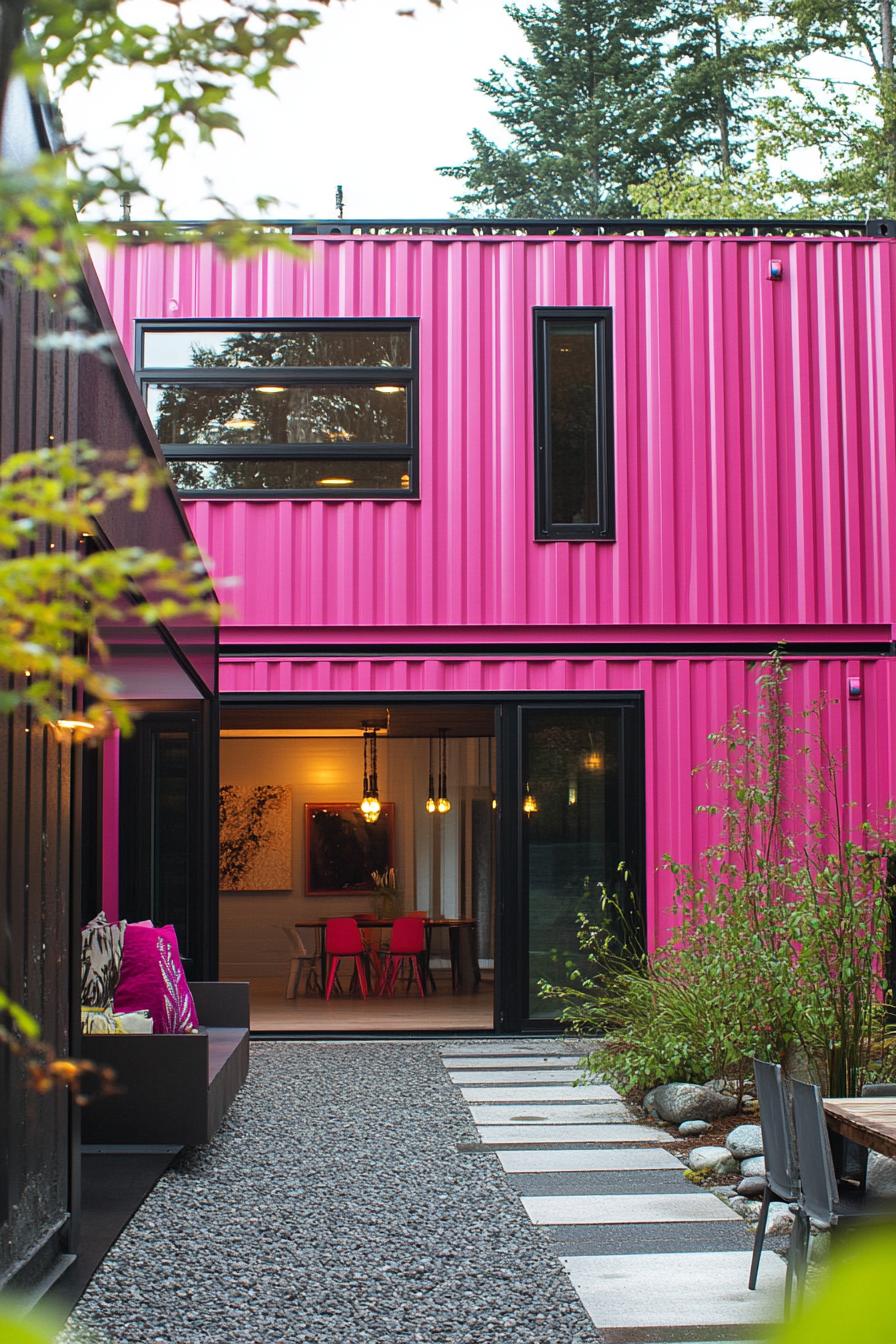 modern pink shipping container house 1