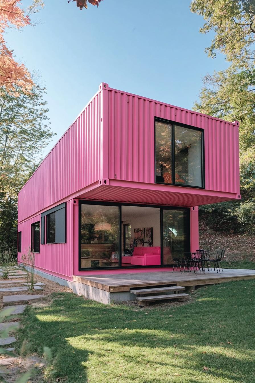 modern pink shipping container house