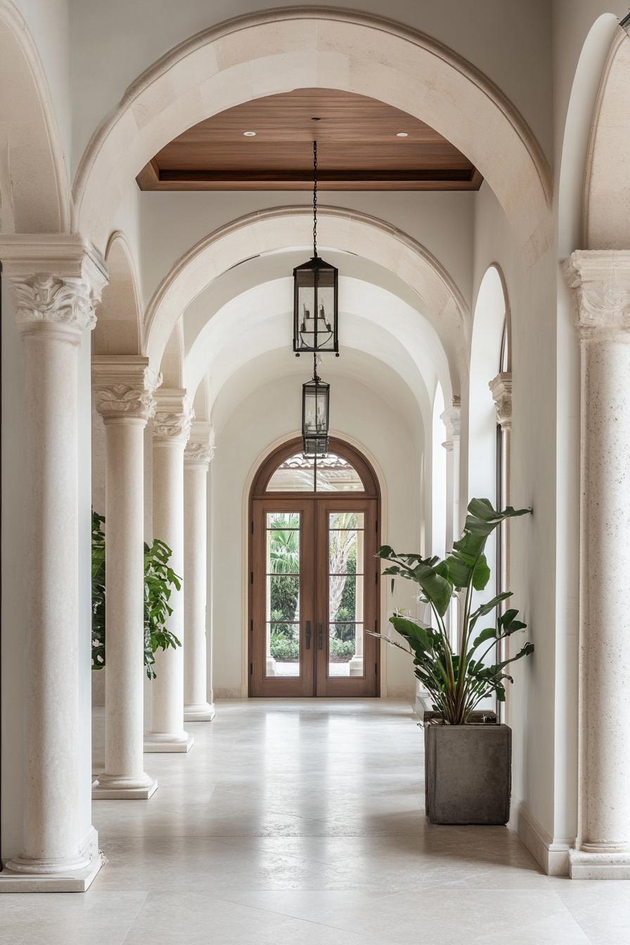 mediterranean house with marble arches