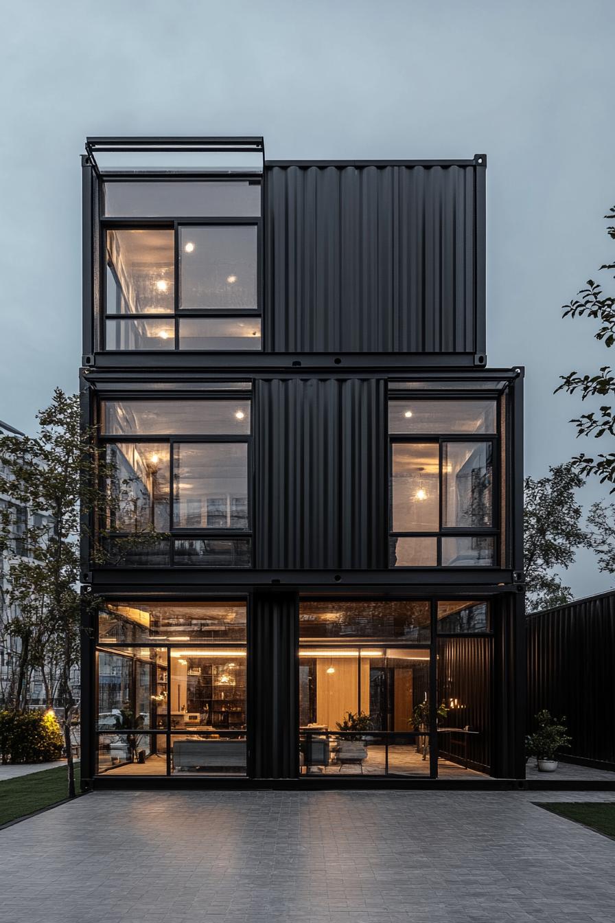 modern black glass container apartment building complex 1