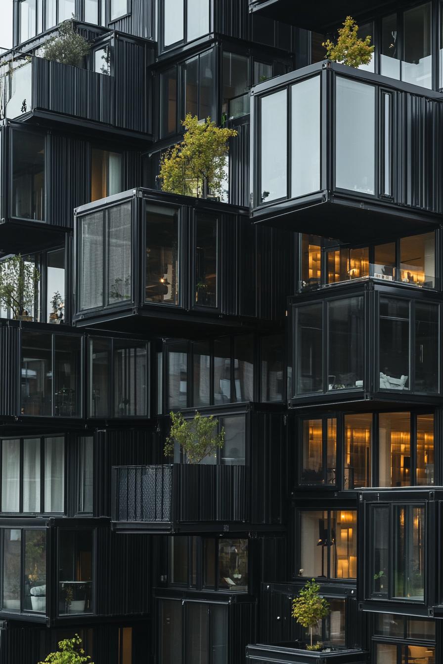 modern black glass container apartment building complex 2