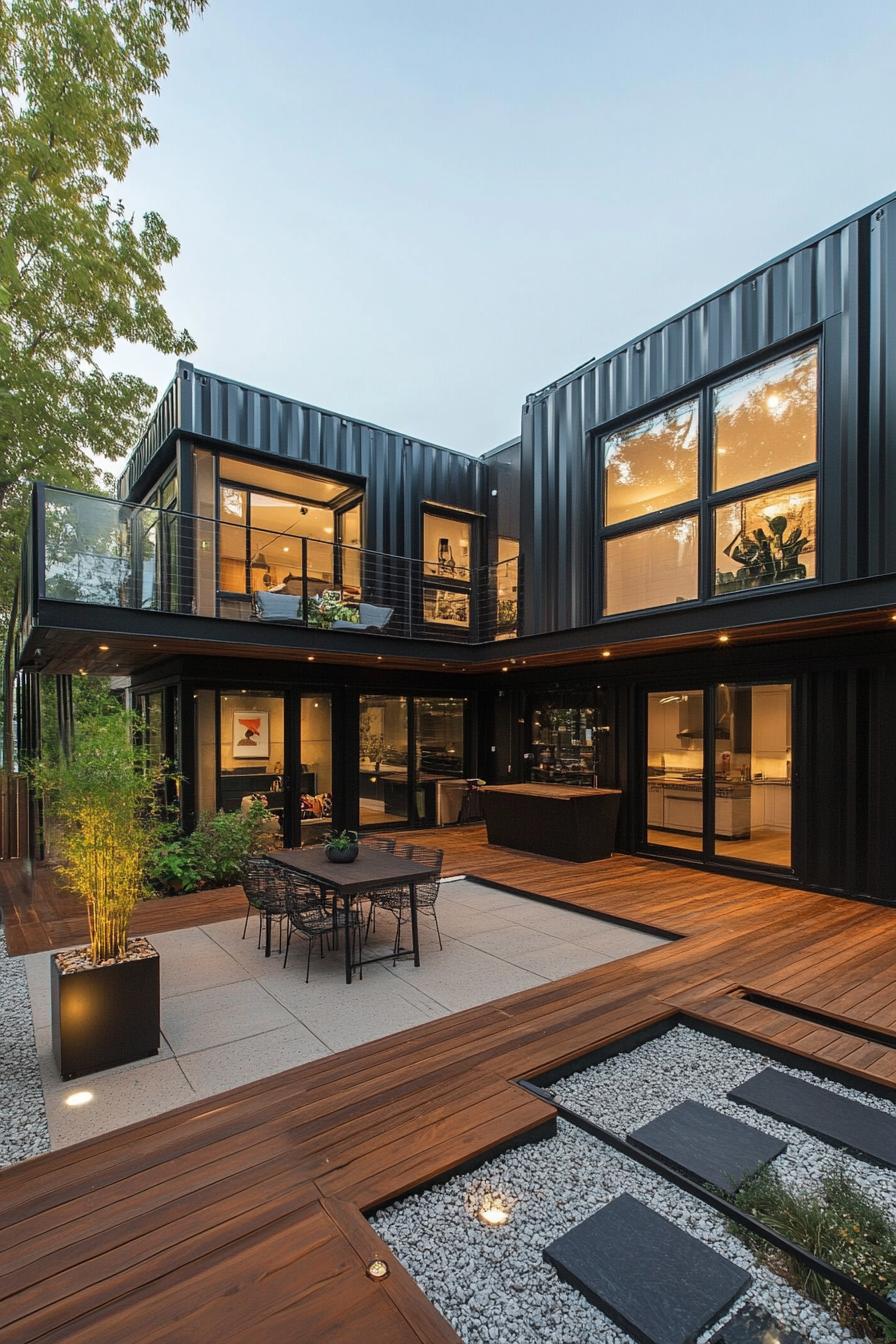 modern home courtyard made of shipping containers 1