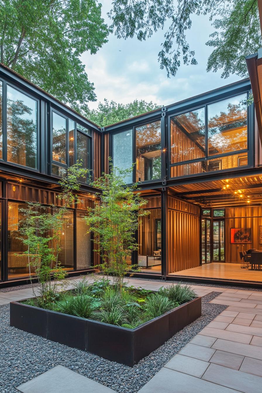 modern home courtyard made of shipping containers 2