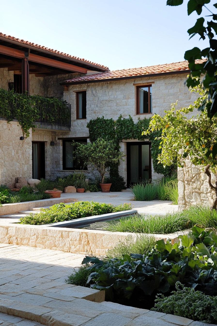 modern tuscan house courtyard with garden 1