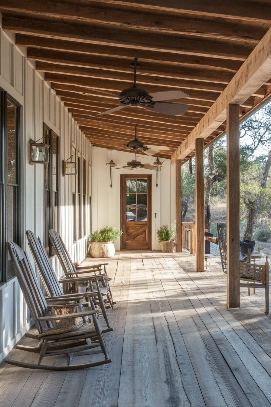 ranch house rustic porch ceiling fan wooden chairs 1