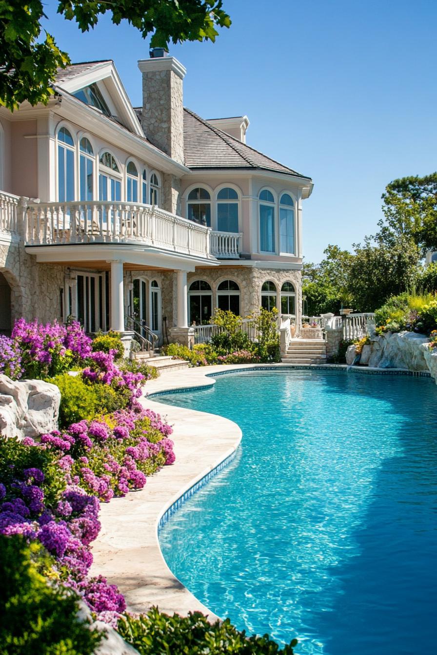 Hamptons style beachfront mansion with large pool and flower garden 1