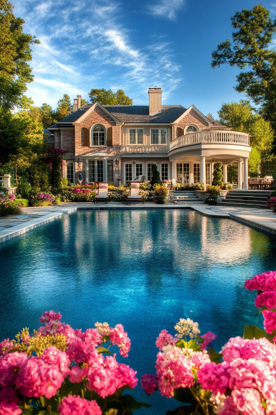 Hamptons style beachfront mansion with large pool and flower garden 2