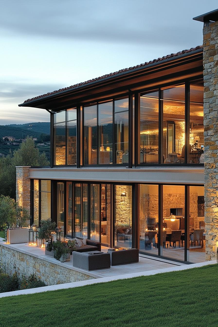 modern tuscan house with full wall glass windows 1