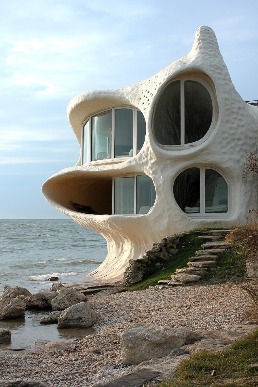 organic architecture shell shaped house on an ocean beach