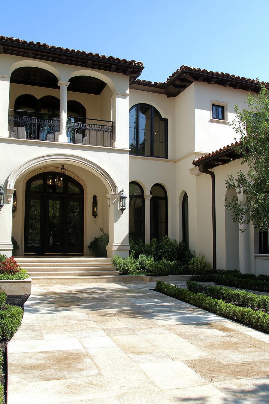 new mediterranean house with stucco arches