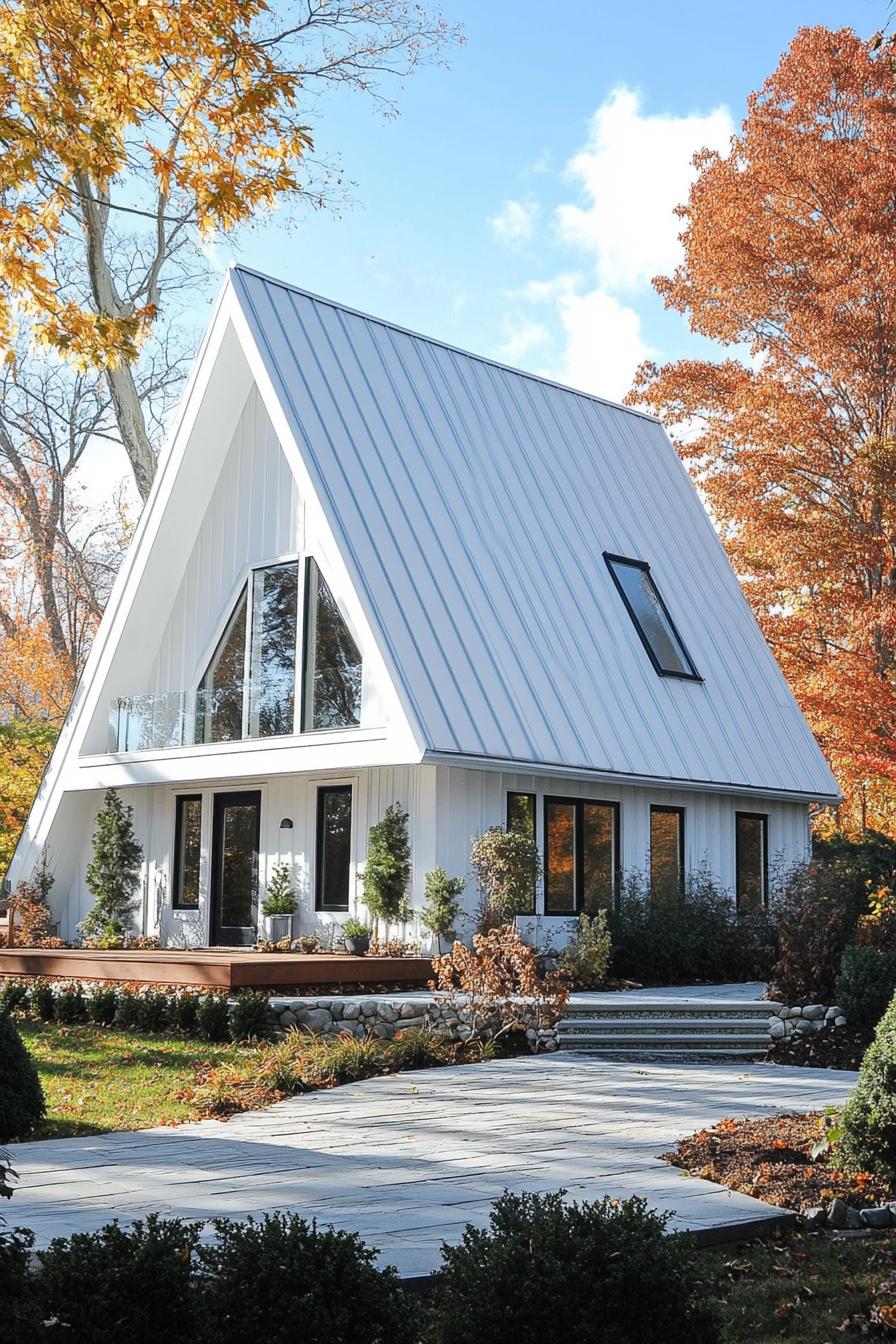 Scandinavian large a frame modern house with white metal roof 1