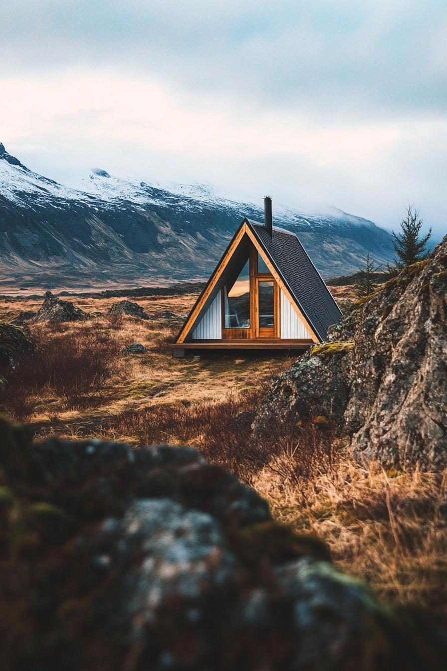 modern tiny a frame cabin in stunning Icelandic landscape