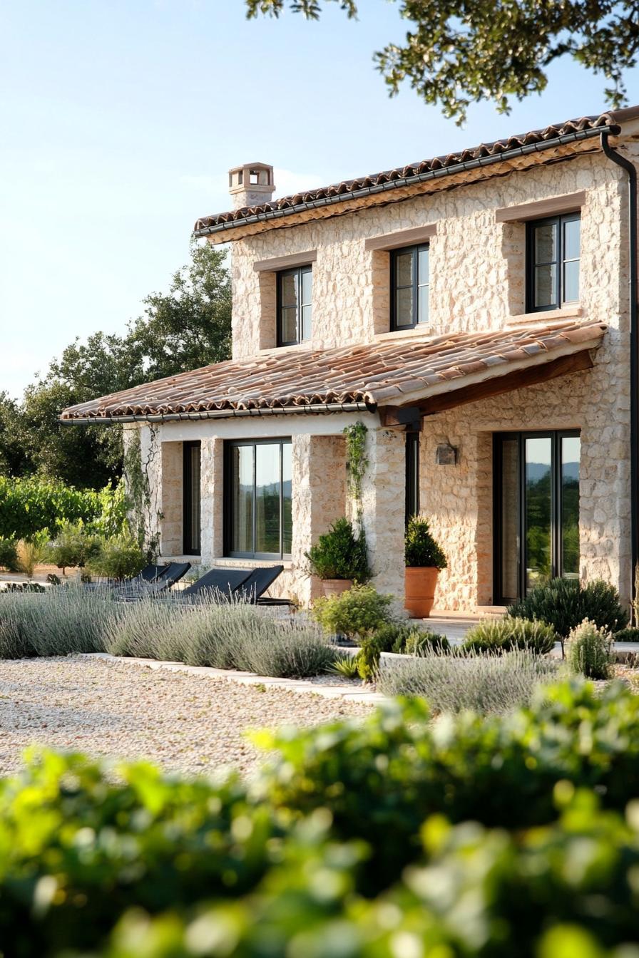 modern French mediterranean house with stone facade beautiful vineyard landscape 2