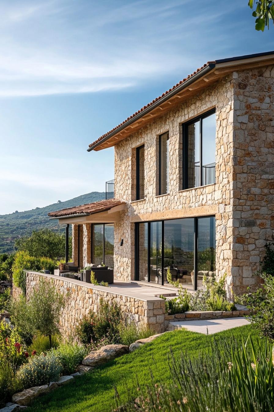 modern French mediterranean house with stone facade beautiful vineyard landscape 3