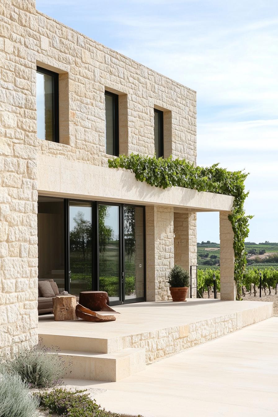 modern French mediterranean house with stone facade beautiful vineyard landscape