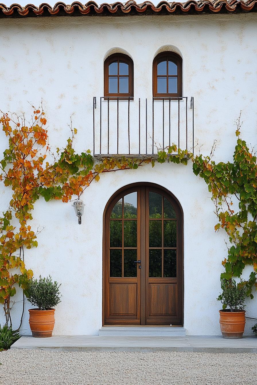 modern Italian mediterranean house facade with arched doors and windows Italina vineyard landscape 2