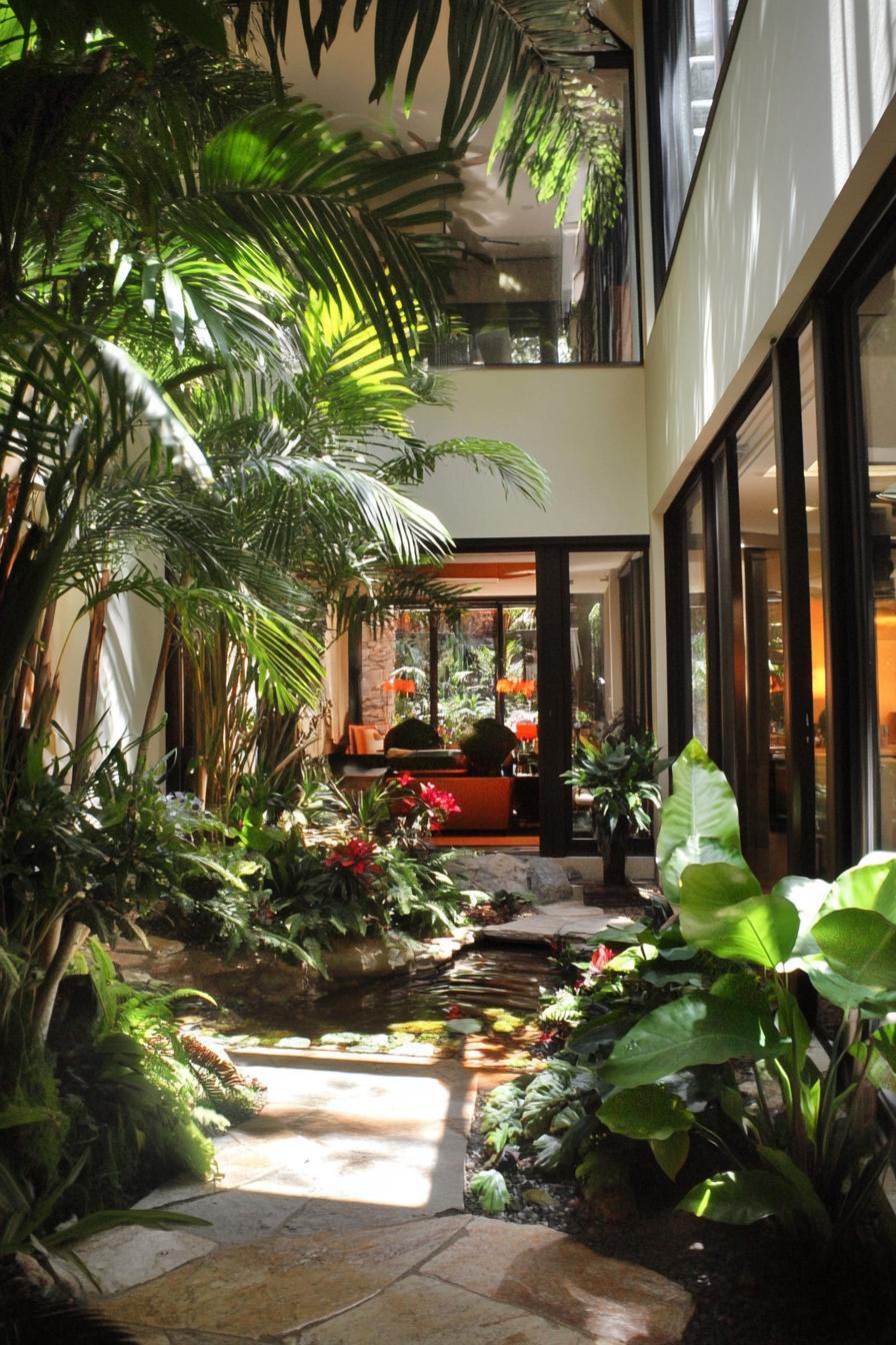 modern house indoor atrium with a lush tropical garden 1