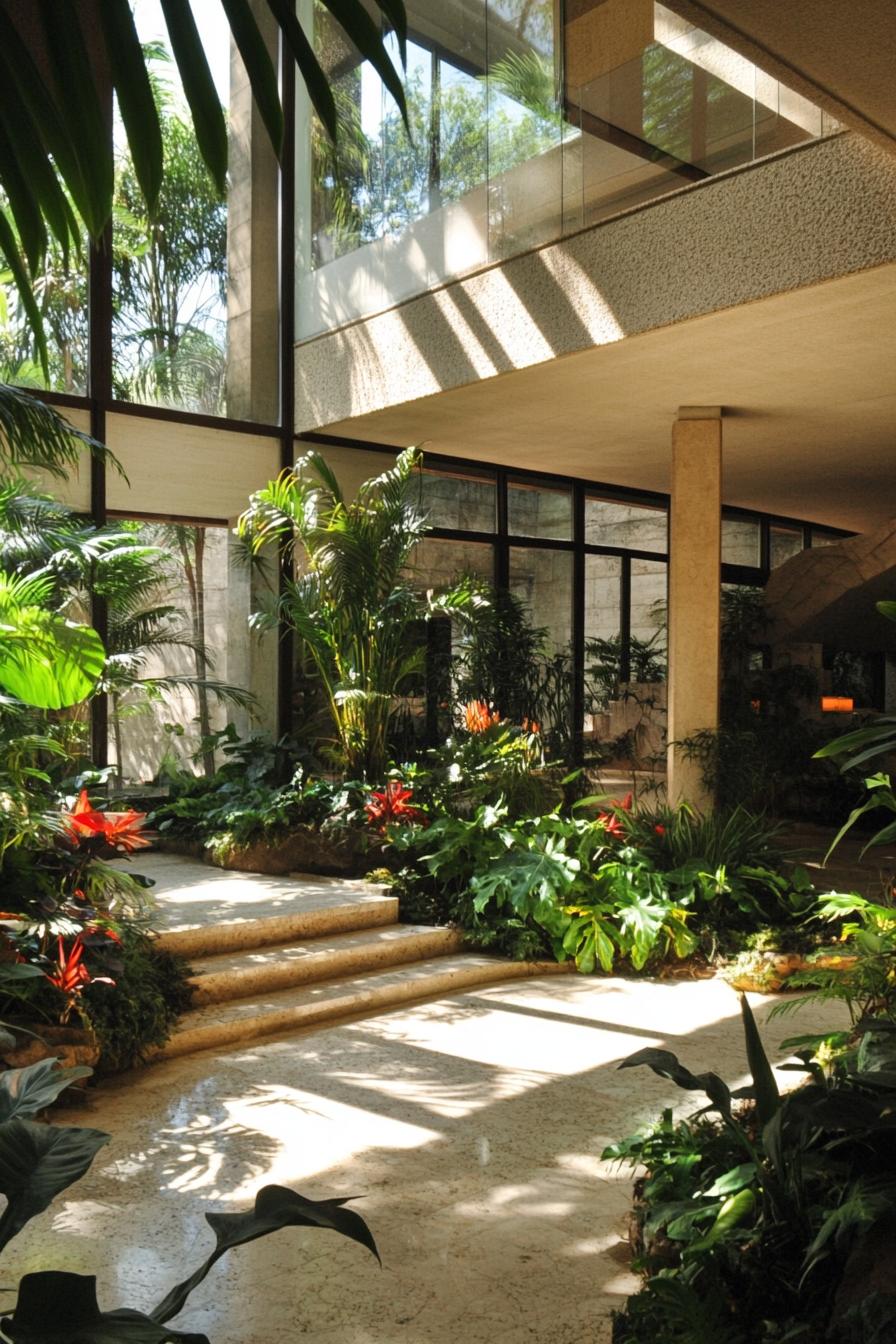 modern house indoor atrium with a lush tropical garden 3