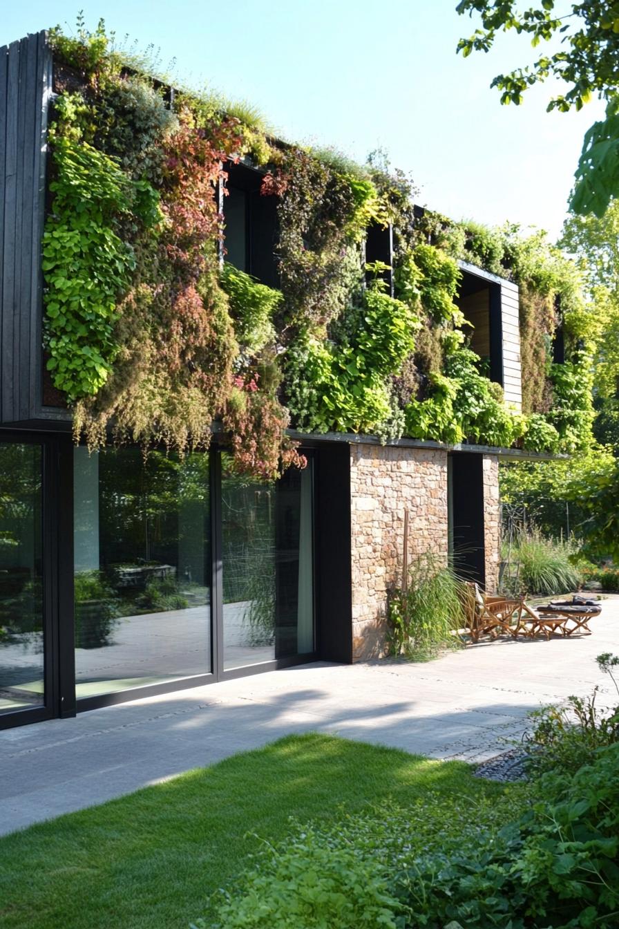 modern house with green living walls on a farm with veggie gardens 1