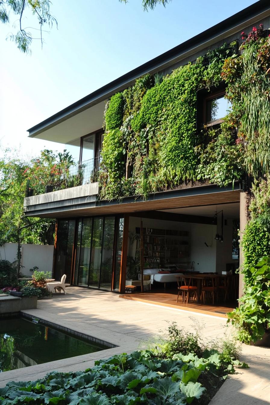 modern house with green living walls on a farm with veggie gardens 3