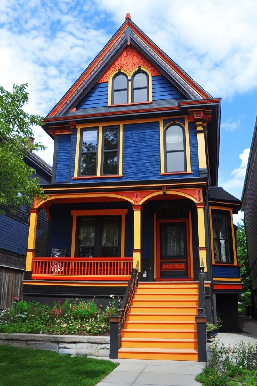 modern neo Victorian style house facade with vibrant contrasting trim and siding 2