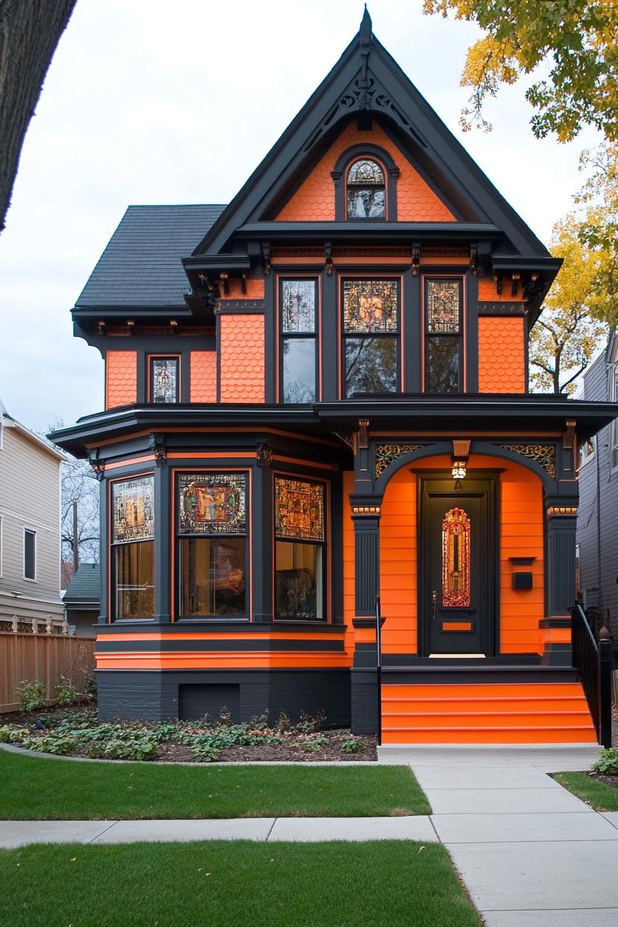 modern neo Victorian style house facade with vibrant contrasting trim and siding