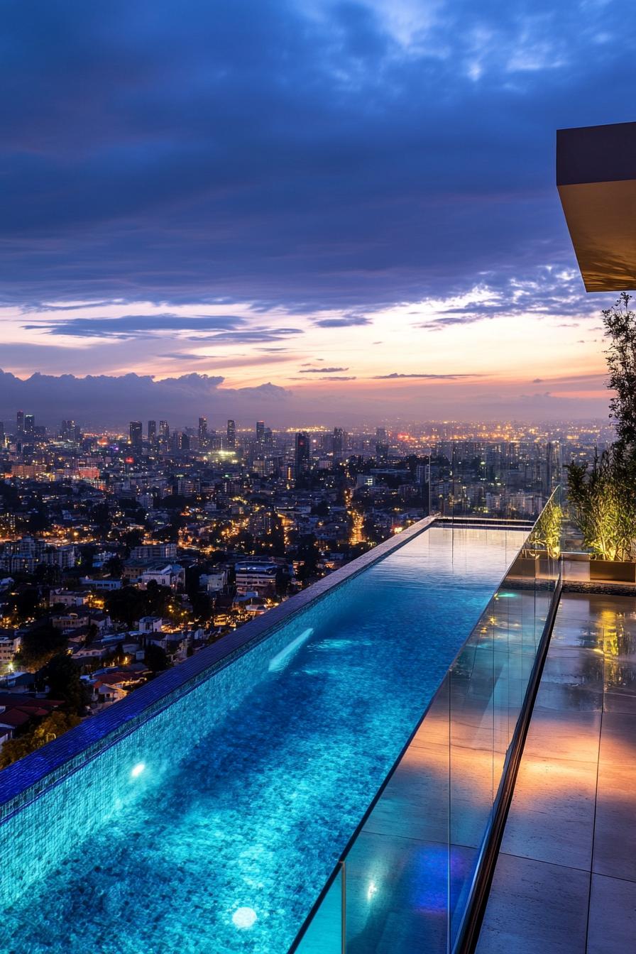 modern rooftop pool with glass railings overlooking a city 1