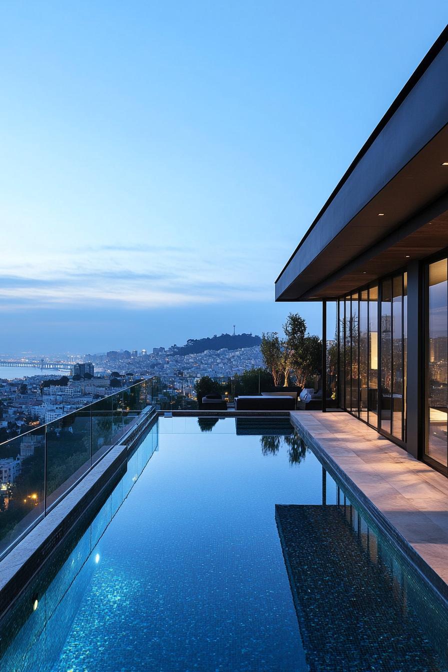 modern rooftop pool with glass railings overlooking a city 3