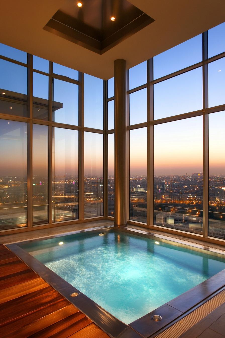 modern small indoor pool glass walled with city views 1