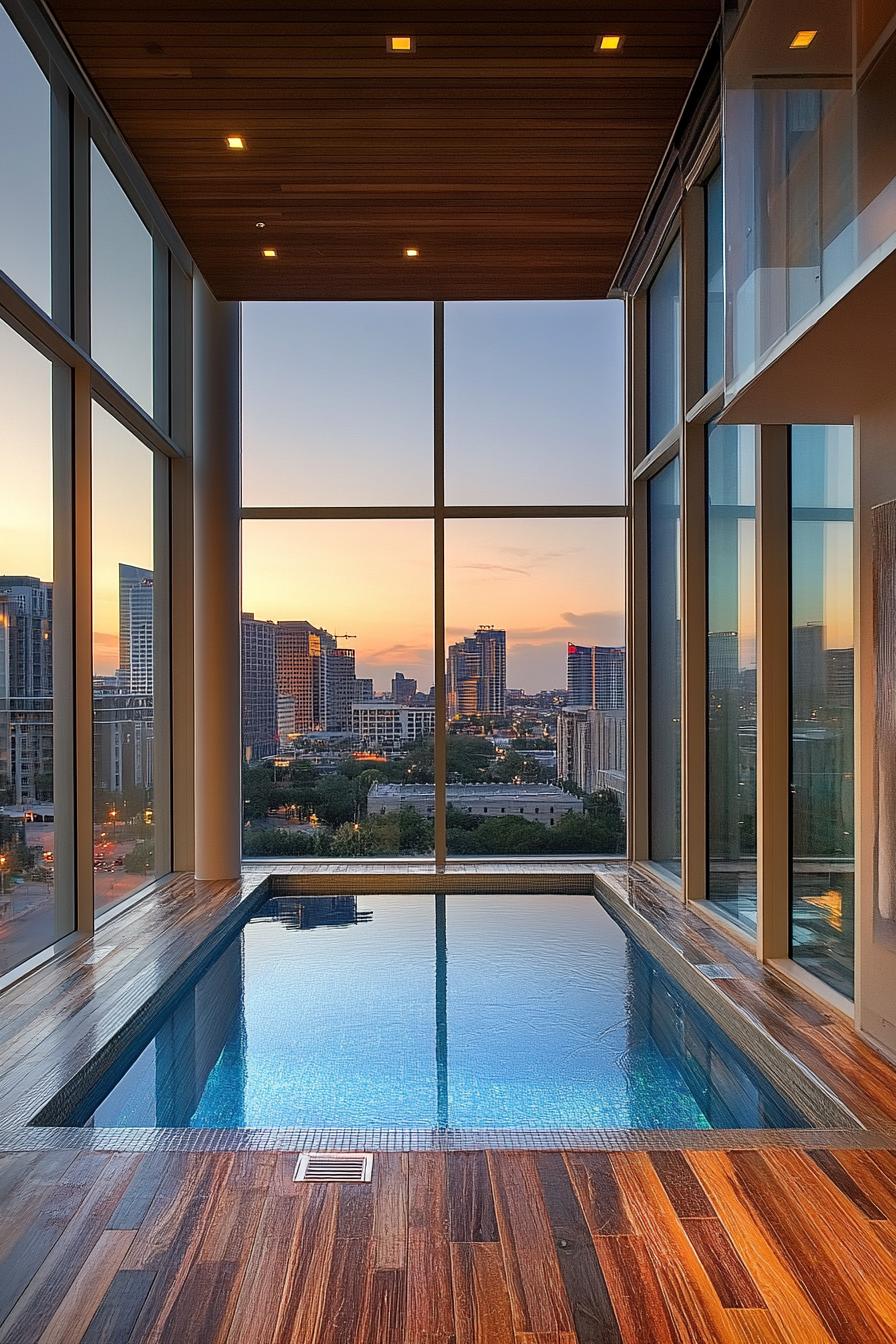 modern small indoor pool glass walled with city views 2