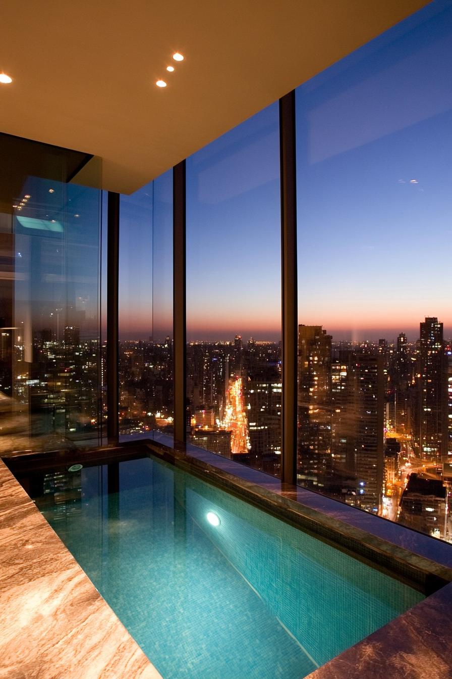 modern small indoor pool glass walled with city views 3