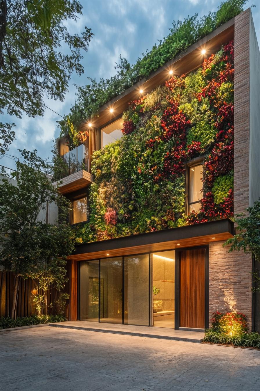 modern terrace house facade with living wall 3