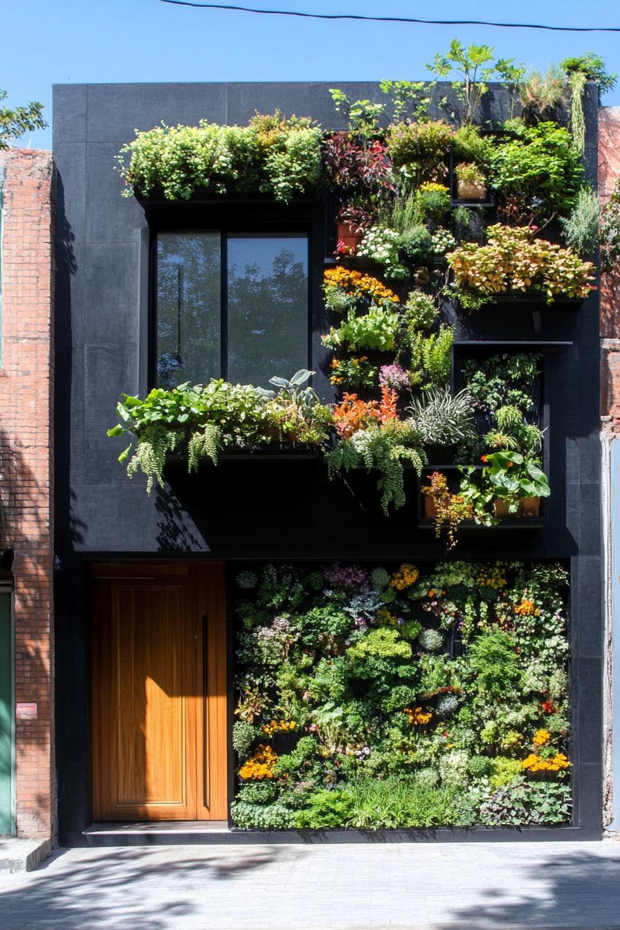 modern terrace house facade with living wall