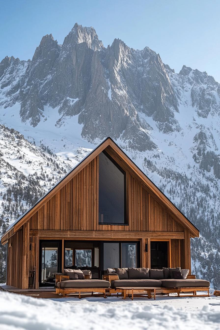 mountain house with imposing snowy mountains in the background 1