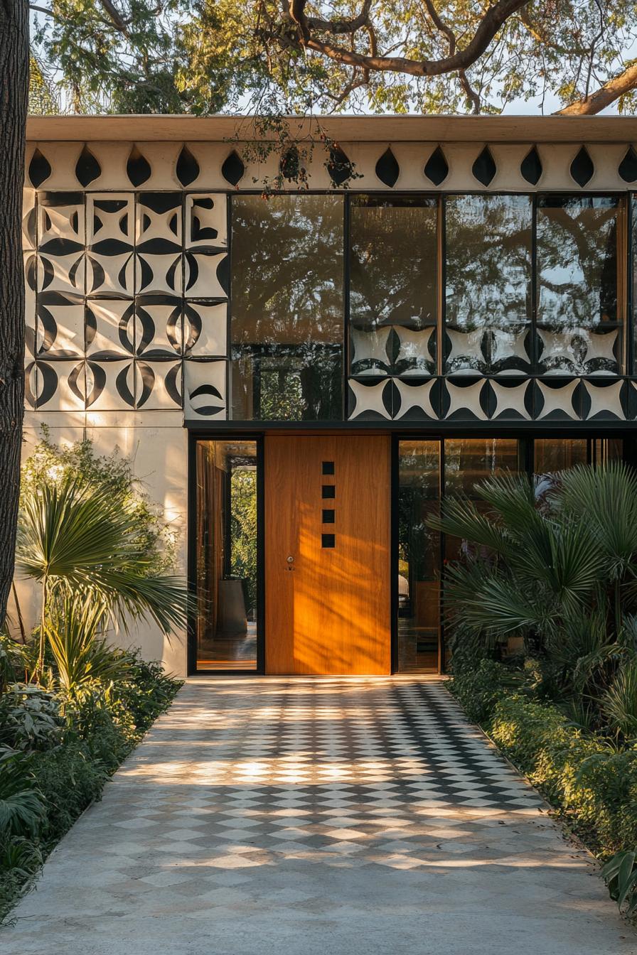 retro style modern house facade with geometric patterns 1